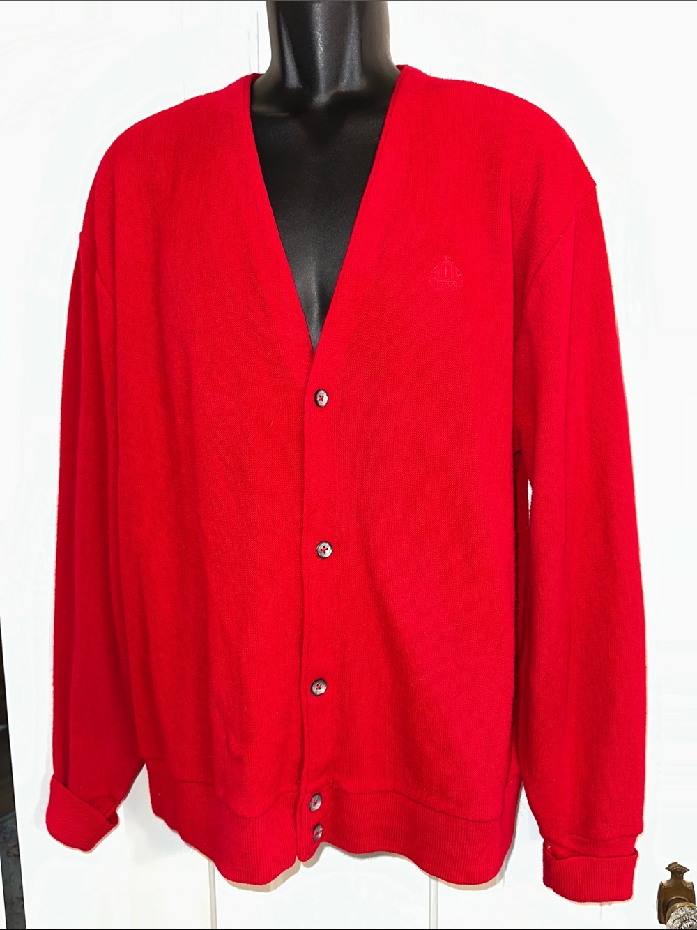 Vintage 80s Izod Red Button V-Neck Acrylic Cardigan Sweater